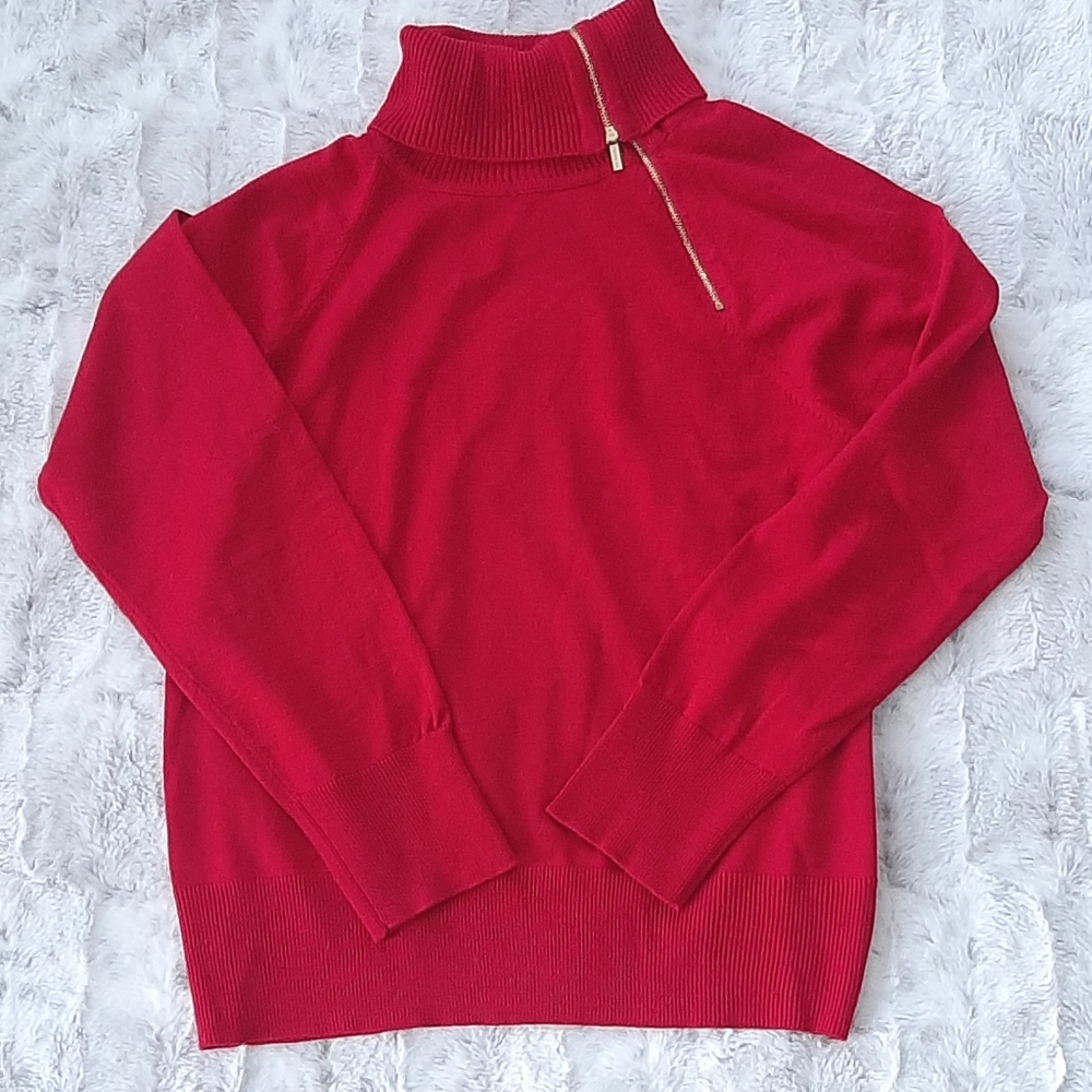 Calvin Klein red turtleneck wool mix Party holiday Christmas sweater. SIZE XL